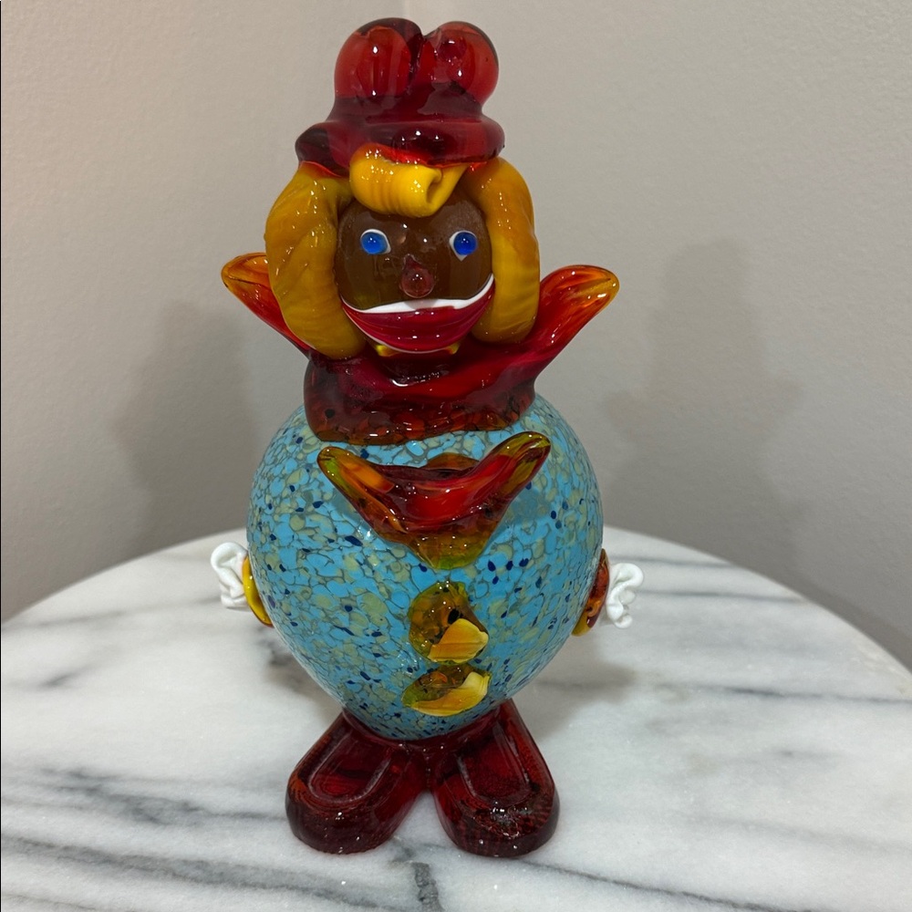 Colorful Glass Clown Figurine Vintage 1960s
